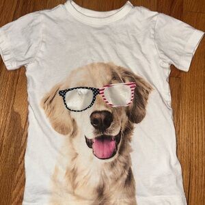 Crewcuts J.Crew White Dog T-Shirt with America Sunglasses Design
